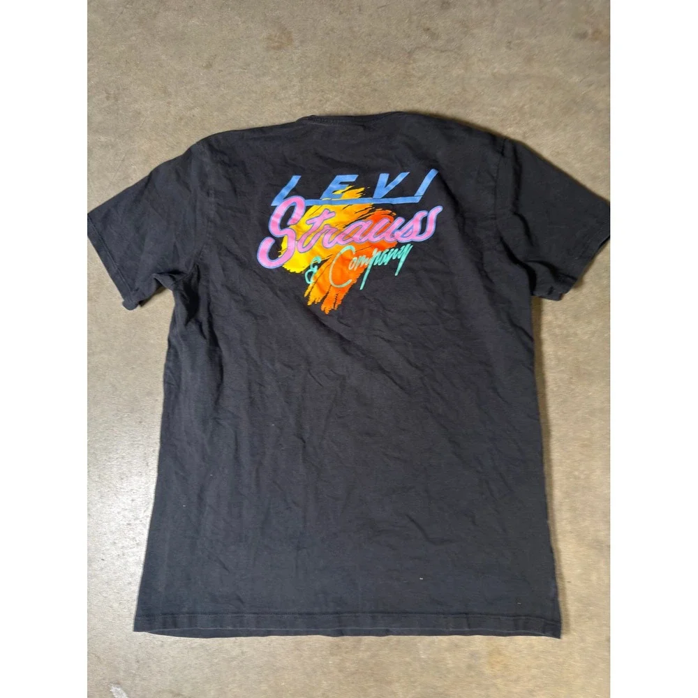 Levis Mens Graphic T-Shirt Black Neon Retro 80s Logo Short Sleeve Crewneck M